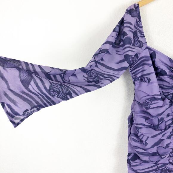 NWT ASOS Design Keyhole Purple Butterfly Print Mini Dress Size 10 Buttons Y2K - Picture 9 of 12